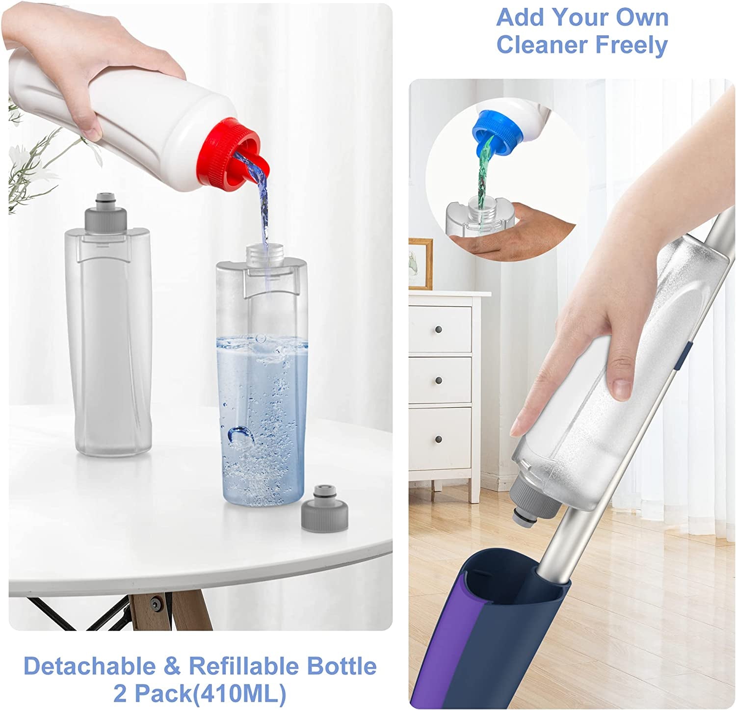 Spray Wet Mops for Cleaning Floors -  Floor Mop with Spray with 4 Washable Pads 2 Refillable Bottles - Flat Mops Dust Dry Mop Home Commercial Use for Hardwood Laminate Wood Ceramic Tiles